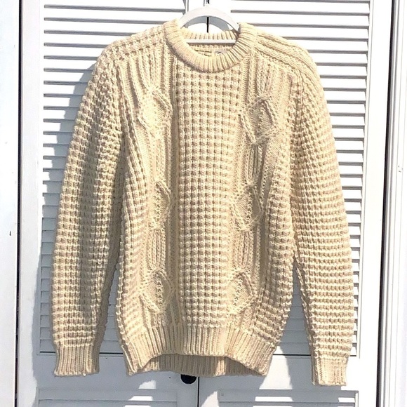 Vintage Fisherman Chunky, Thick, 100% Wool Sweater Ivory - Picture 1 of 9